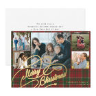 5 photos Merry Christmas elegant script red plaid 