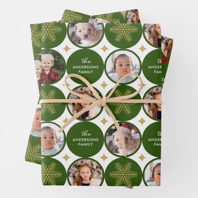 5 Photos Modern Unique Family Christmas  Wrapping Paper Sheet (In situ)