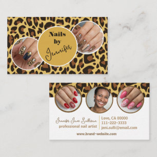 5 Photos Nails Signature Template Leopard Print Business Card