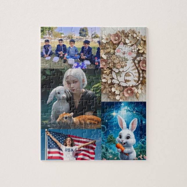 5 photos personalize puzzle, collage photo  jigsaw puzzle (Vertical)