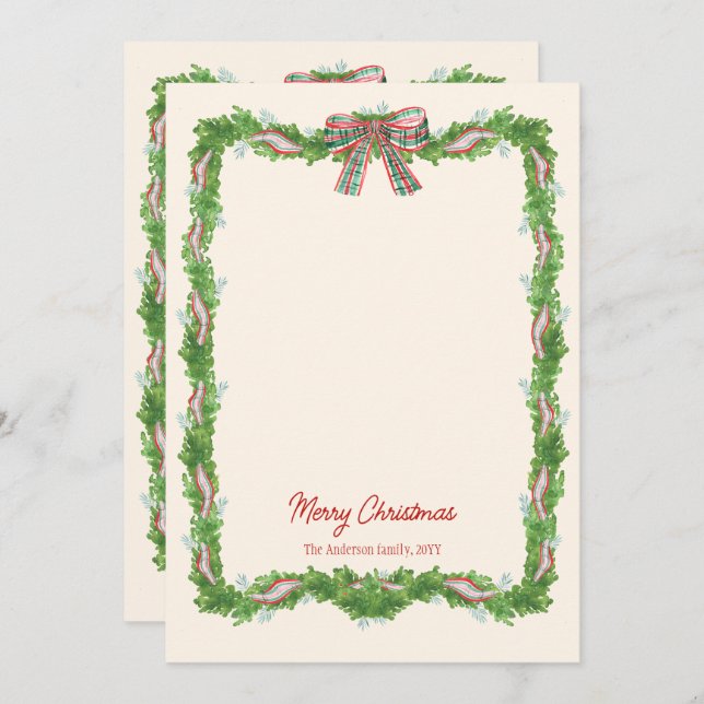 5 photos plaid bow rustic Christmas Photo Holiday Card (Front/Back)