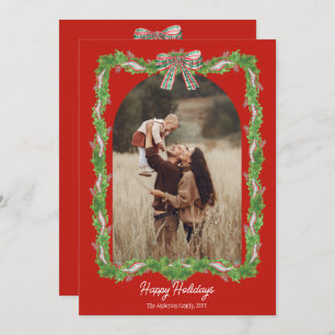 5 photos plaid bow rustic Christmas Photo Holiday Card