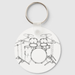5 Piece Drum Kit: Black & White Drawing: Keychain