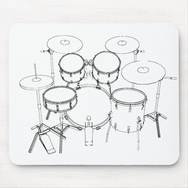 5 Piece Drum Kit: Black & White Drawing: Mouse Pad (Front)