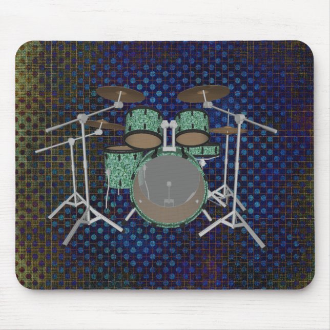 5 Piece Drum Kit - Custom Green Drums - Mousepad (Front)