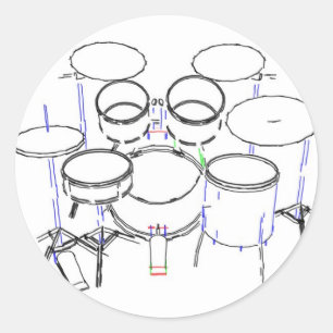 5 Piece Drum Kit: Marker Drawing: Classic Round Sticker