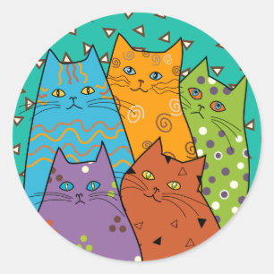 5 rétros autocollants drôles de chats