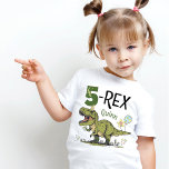 5-Rex Cute Dinosaur Theme 5th Birthday Party Name  Toddler T-shirt<br><div class="desc">This super cute 5-Rex Dino toddler t-shirt, with personalized birthday boy / girl's name, is the perfect tee to have your little one wear at their awesome Jurassic dinosaur theme 5th birthday party - super cute photo keepsake moment! Design features a roaring t-rex dinosaur cartoon wearing a funny birthday hat,...</div>