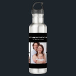 5 Sections Custom Photo Simple Elegant Black Frame 710 Ml Water Bottle<br><div class="desc">Lovely arrangement of five family photos in simple elegant minimalist collage divided in 1 large portrait sections on the centre and 4 sections of landscape photos on the left and right with texts on the upper side. Personalize it with your own family (friends or reunion) photos and texts. Perfect a...</div>