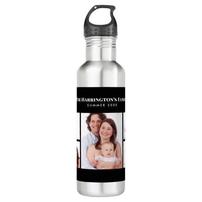 5 Sections Custom Photo Simple Elegant Black Frame 710 Ml Water Bottle (Front)