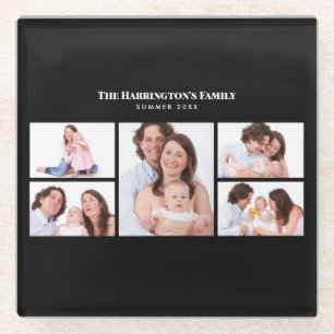 5 Sections Custom Photo Simple Elegant Black Frame Glass Coaster