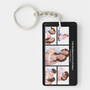 5 Sections Custom Photo Simple Elegant Black Frame Keychain