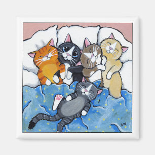 5 Sleepy Kittens - Cat Art Magnet