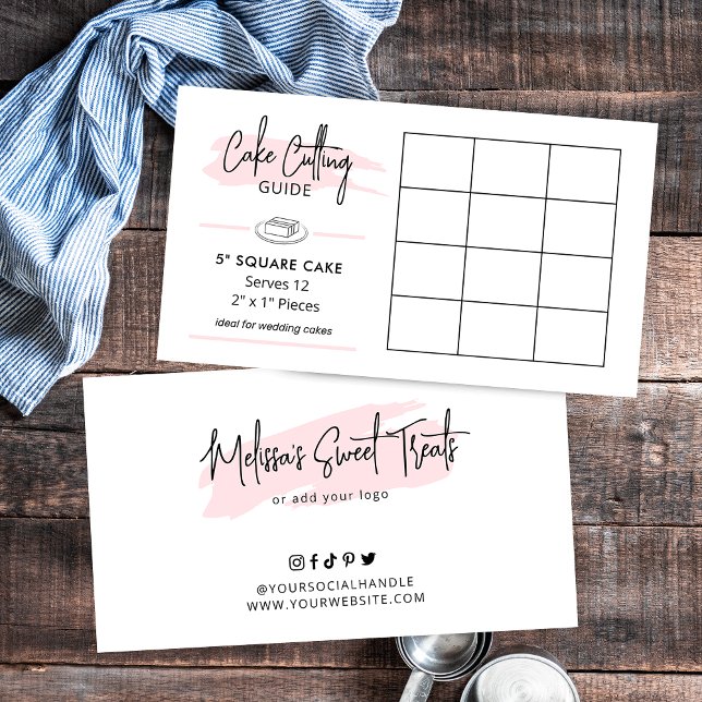 5" Square Cake Cutting Instructions 2x1 Portions Enclosure Card (5 inch square cake cutting guide for 2x1" wedding portions)