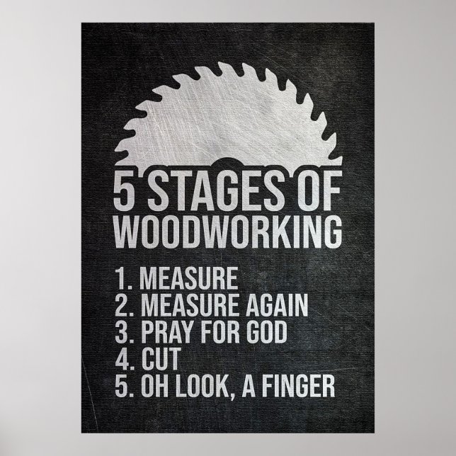 5 Stages of Woodworking Poster (Front)