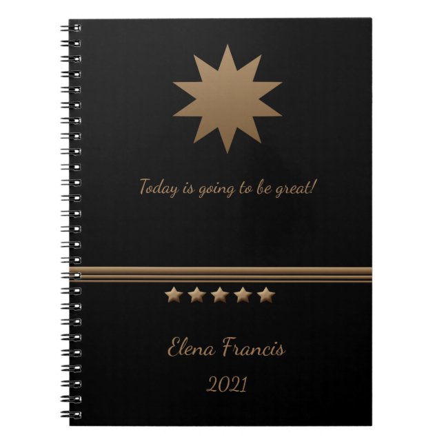 5 Star Brushed Gold Black Professional Notebook (Front)