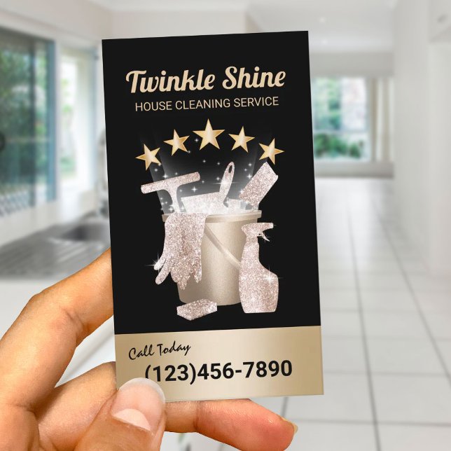 5 Star Cleaning Service Modern Gold Housekeeping Business Card (Creator Uploaded)
