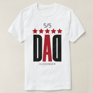 5 Star Dad Red Black Typography Name Personalized T-Shirt