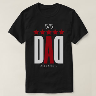 5 Star Dad Red White Typography Name Personalized T-Shirt