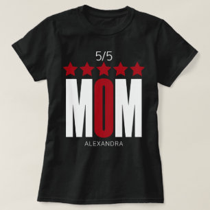 5 Star Mom Red White Typography Name Personalized T-Shirt