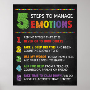 5 Steps to Manage Emotions Classroom Behaviour Poster