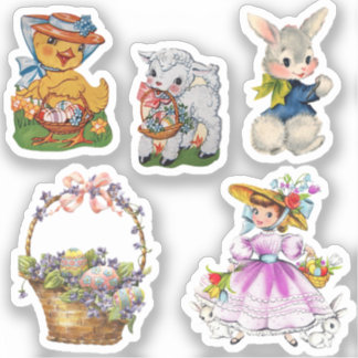 5 Stickers Pâques Vintages