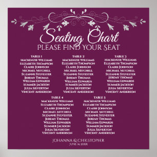 5 Table Cassis Purple Chic Wedding Seating Chart