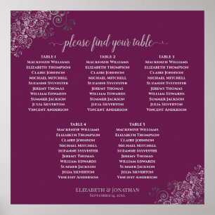 5 Table Cassis & Silver Wedding Seating Chart