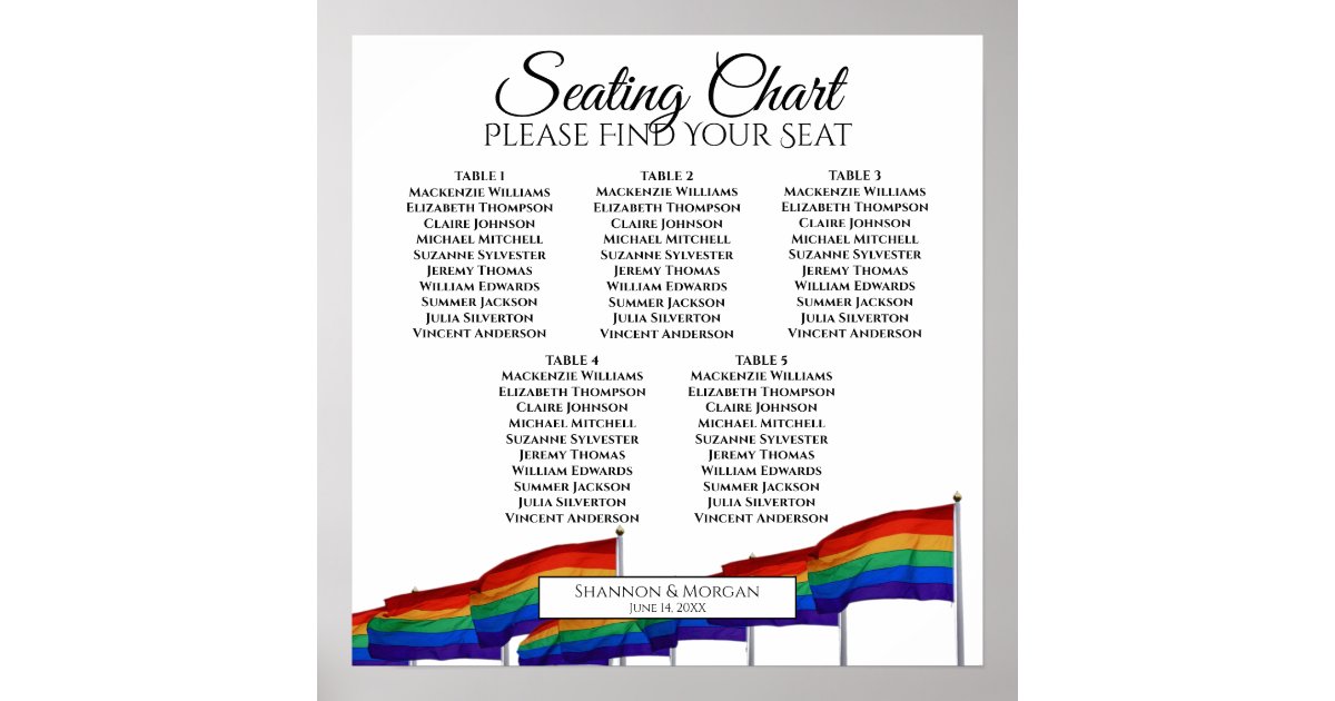 5 Table Gay Pride Flags Wedding Seating Chart | Zazzle.ca
