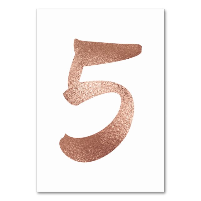 5 Table  Number White Metallic Pink Rose Gold Table Number (Front)