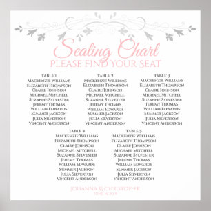 5 Table Pink & Grey Wedding Seating Chart