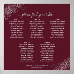 5 Table Silver on Burgundy Wedding Seating Chart