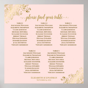 5 Table Wedding Seating Chart Blush Pink & Gold