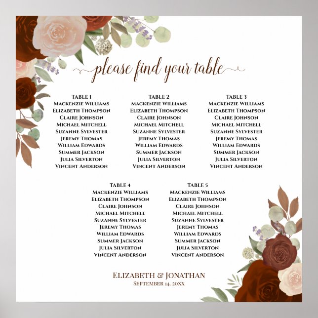 5 Tableau Rouille Orange Floral Mariage Tableau de (Devant)