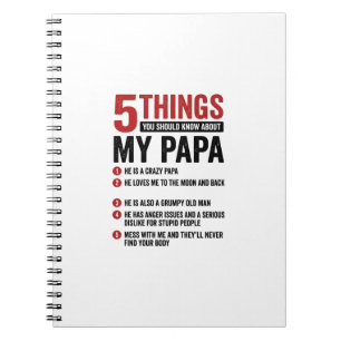 5 Things About My Papa Funny Vintage Shirt Design_ Notebook