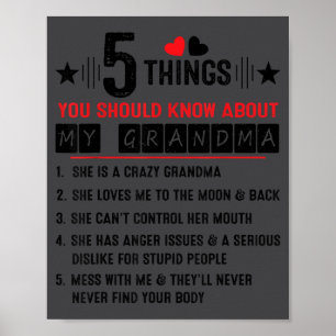 5 Things You Should Know About My Grandma Funny Fa Poster