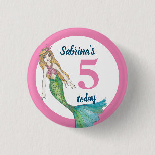 5 Today Beautiful Mermaid with Blonde Hair Button