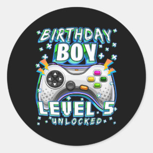 5 Unlocked Video Game 5th Birthday Gamer Boys  Classic Round Sticker