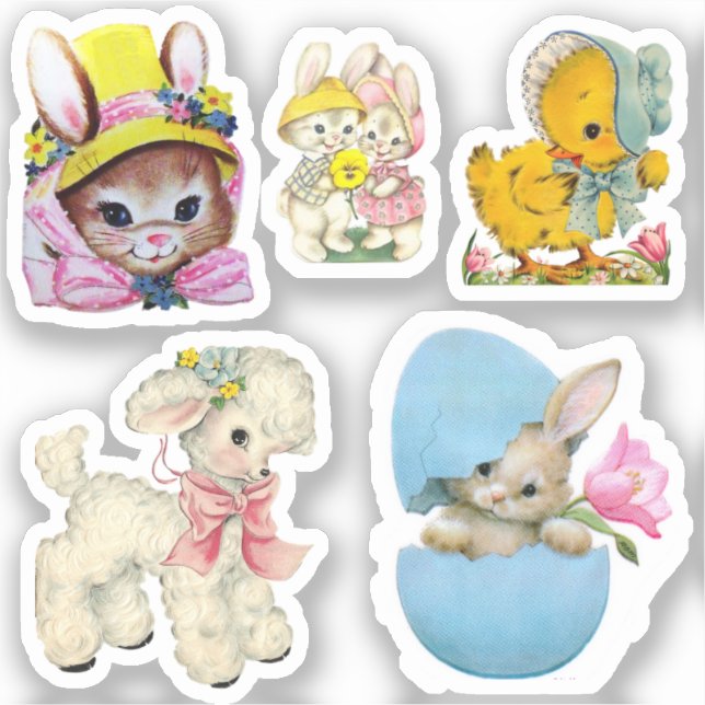 5 Vintage Easter Stickers (Front)