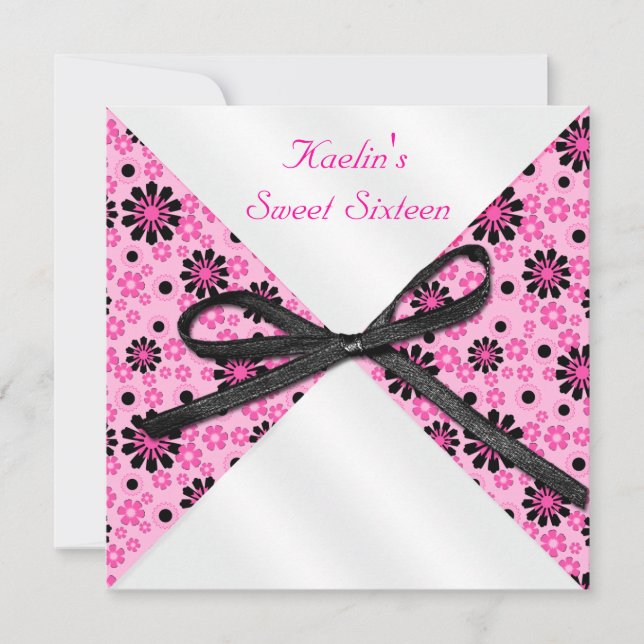 5"x5" Square Pink and Black Formal Invitation (Front)