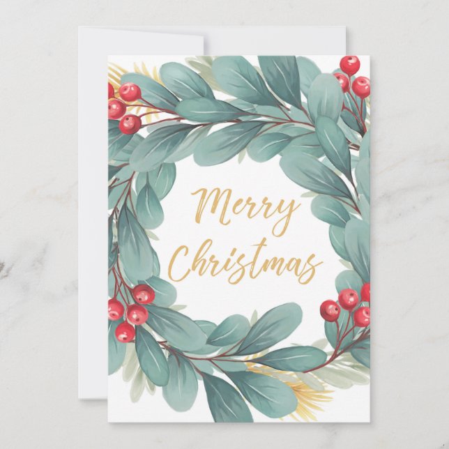 5"x7" Christmas card with wreath illustration (Front)