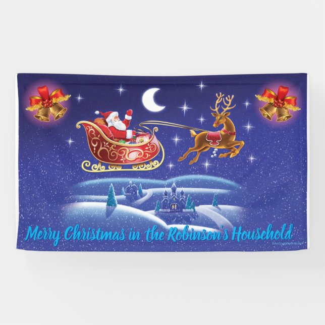 5' x 3' Christmas vinyl Banner Santa sleigh ride (Horizontal)