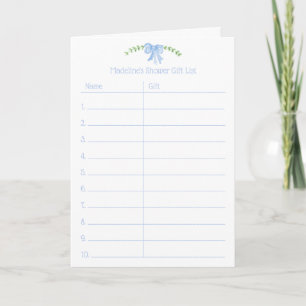 5" x 7" Card to List Gifts for Shower/Party