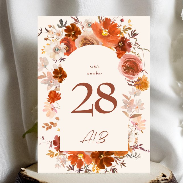 5 x 7 Cream Orange Fall Floral Arch Table Numbers (Creator Uploaded)