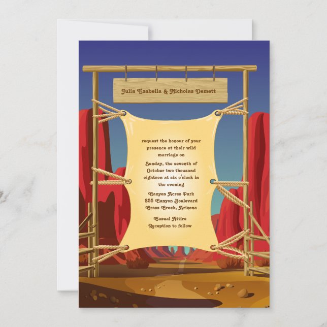 5" x 7" faire-part de mariage occidental sauvage (Devant)