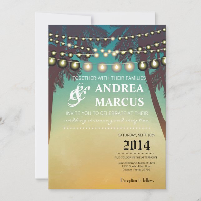 5 x 7 Faire-part de mariage Plage coucher de solei (Devant)