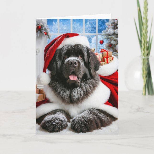 5" x 7" Folded Newfoundland Dog Santa Card (Front)