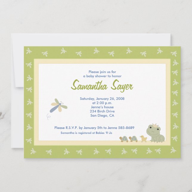5 x 7 Froggy Tales Frog Prince Baby Shower Invitation (Front)