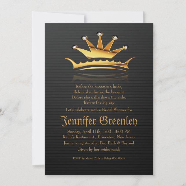 5" x 7" Gold Royal Queen Crown Invitation (Front)