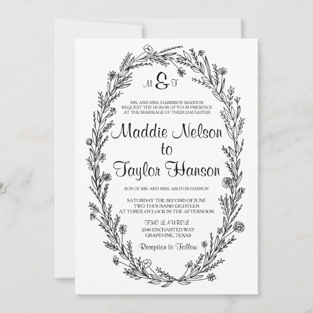 5 x 7 Kraft Wreath Wedding Invitation (Front)